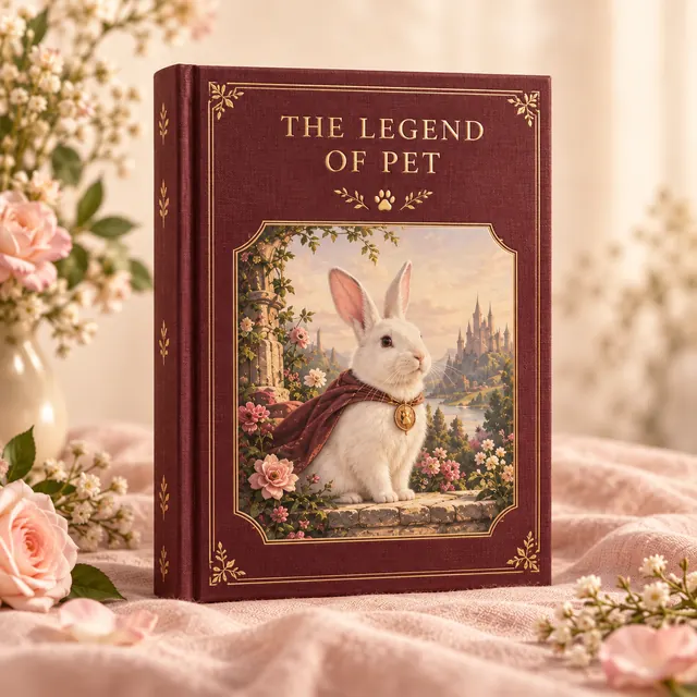 Burgundy hardcover with an illustrated white rabbit on the cover